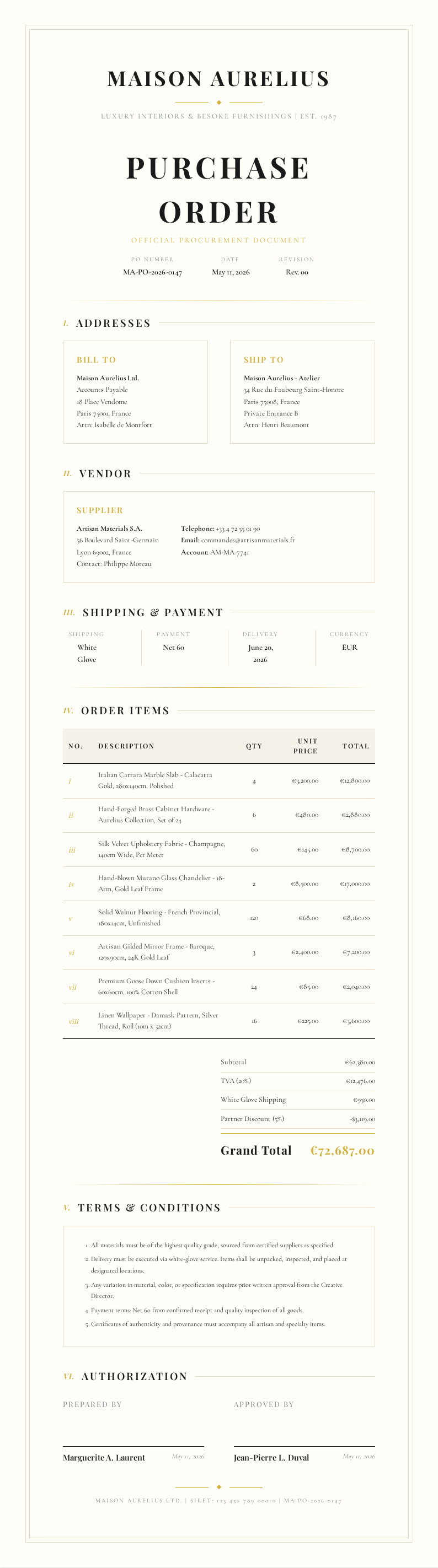 Luxury premium Purchase Order